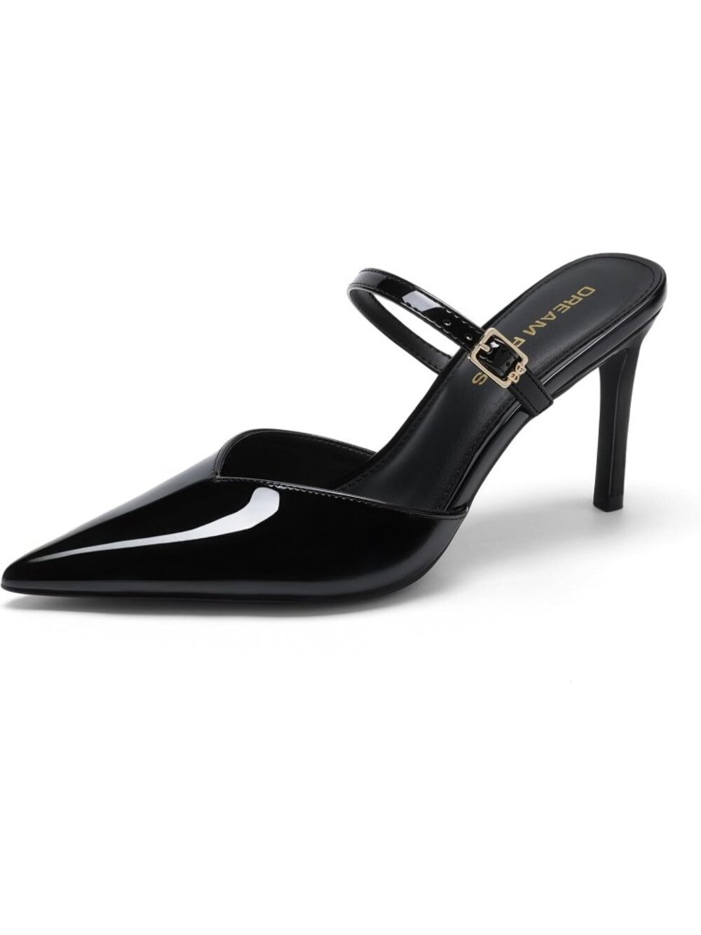 Women's Black Pat Closed Toe High Heels Mules Ankle Strap Stiletto Pumps Shoes
